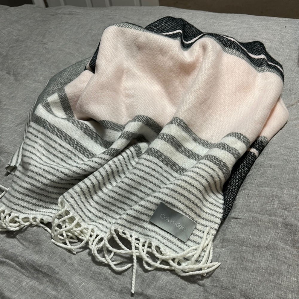 Calvin Klein Soft Pink and Gray Striped Wrap